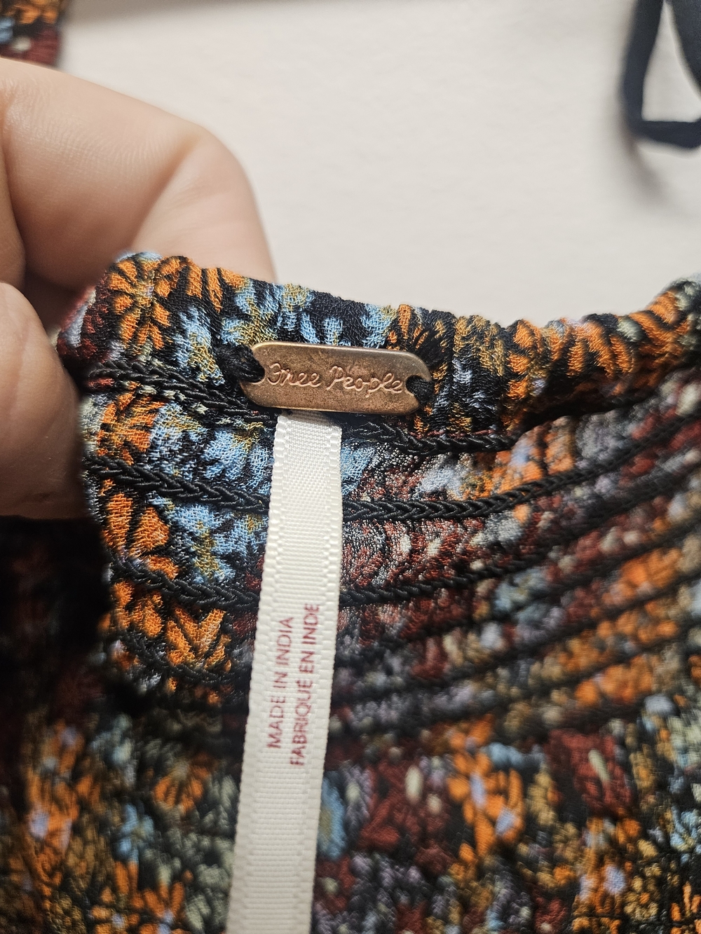 Free People Floral Smocked Puff-Sleeve Peasant Top - Blue & Brown & Orange - Picture 4 of 8